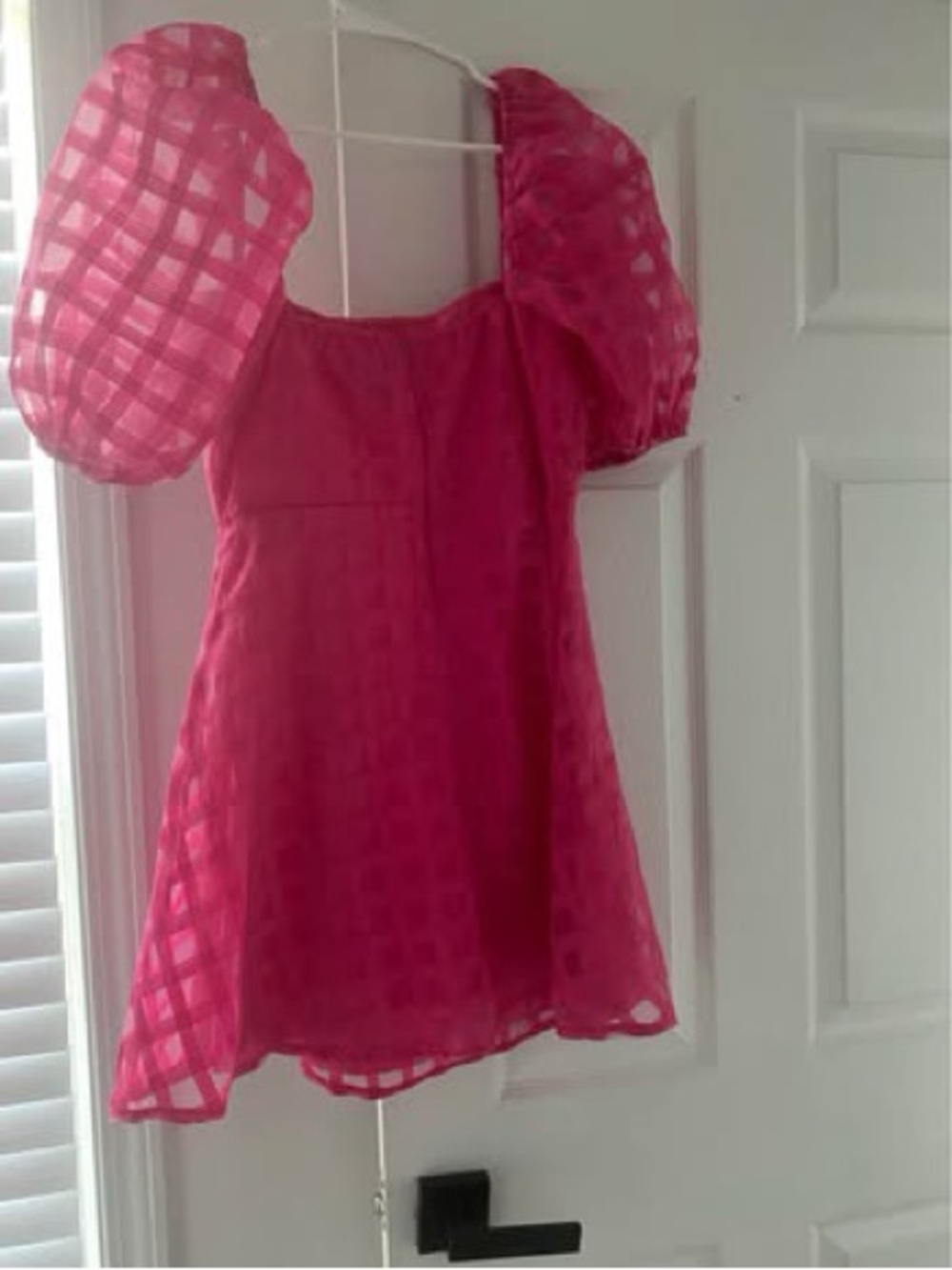 PrettyLittleThing Pink Checkered Puff Sleeve Mini Dress